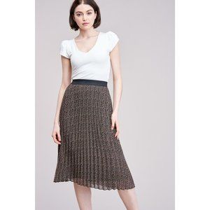 Black Floral Pleated Midi Skirt by Arrays Medium Elasticized Waist Toole Pleated